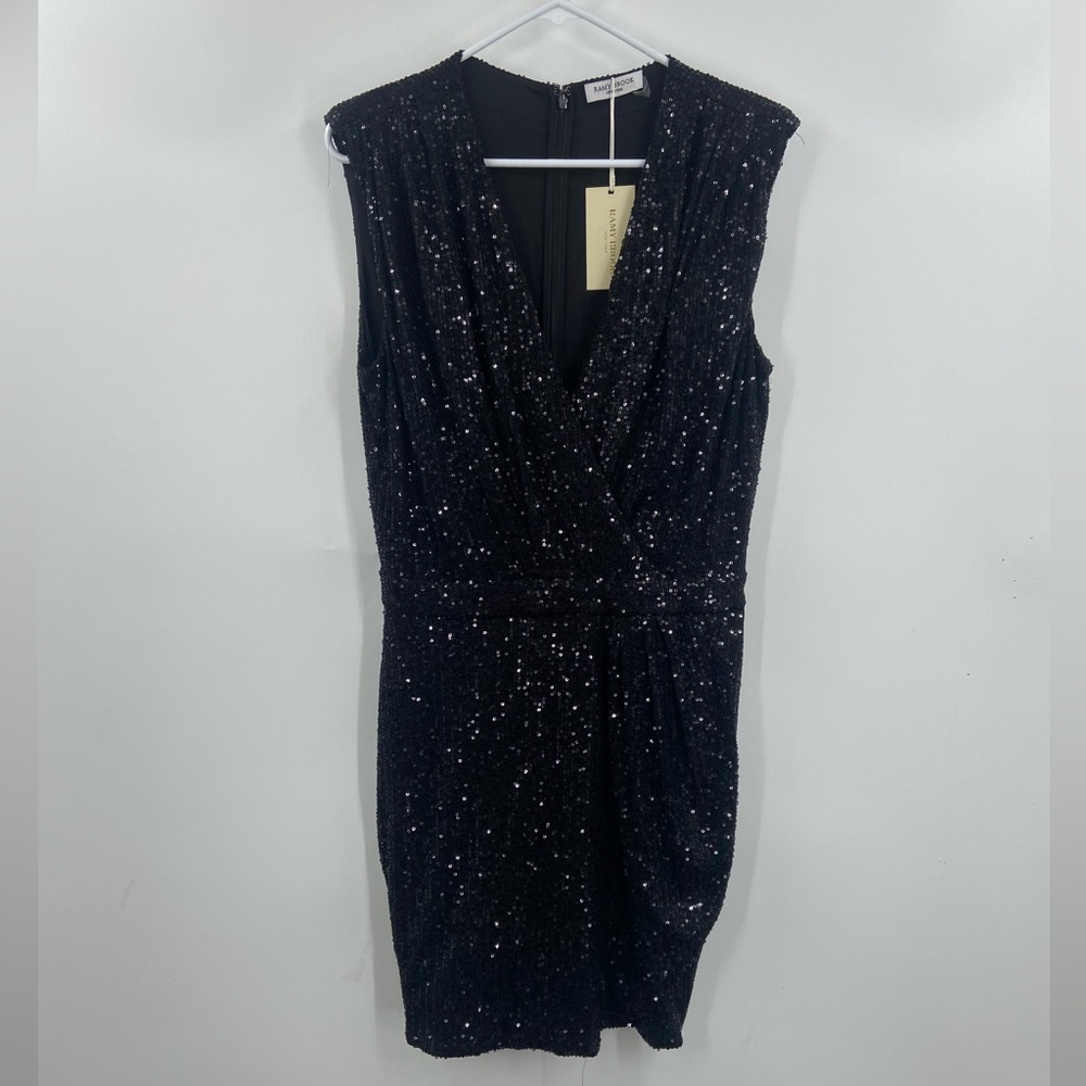 NWT RAMY BROOK Rosalee Plunging Sequin Mini Dress Black 12 - Picture 3 of 12